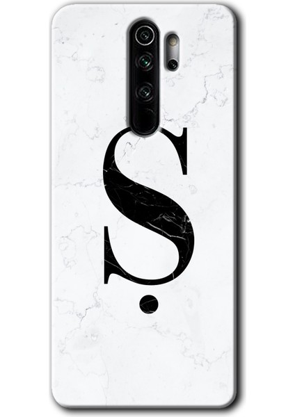 Xiaomi Redmi Note 8 Pro Kılıf Hd Desen Baskılı Arka Kapak + Temperli Cam - Beyaz Mermer Desenli Ş Harfi