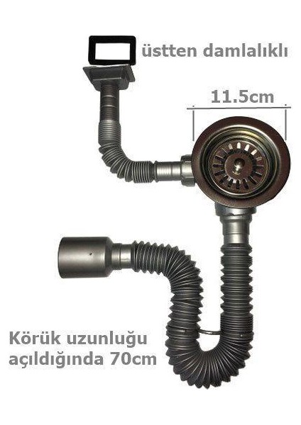 Çöpmak Kapalı Taşmalı Körüklü Evye Sifonu 50 mm