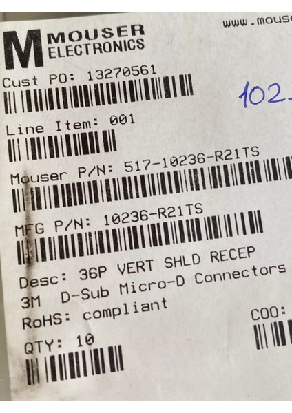 10236-R21TS D-Sub Micro-D Konnektör 10 Adet