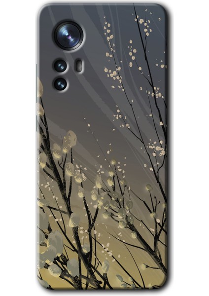 Xiaomi Mi 12 Pro Kılıf Hd Desen Baskılı Arka Kapak + Temperli Cam - Branches Flowers