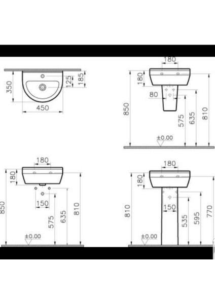 Vitra S50 Lavabo 45 cm + Yarım Ayak - 5300L003-0001