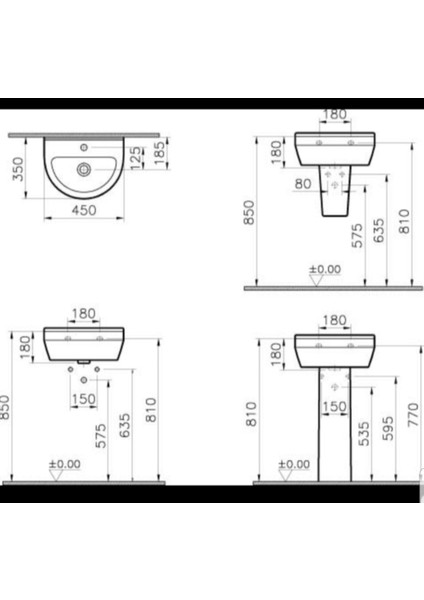 Vitra S50 Lavabo 45 cm + Yarım Ayak - 5300L003-0001