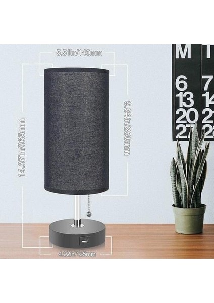 Lambalar Masa Lambası USB Şarj Limanı Başucu Gecelik Lamba Siyah Kumaş Abajur(Yurt Dışından)