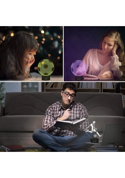 Futbol 3D Lamba, LED Gece Işık Illusion Lambaları 7 Renkler Değişim Dokunmatik Kontrol USB Optik Masa Lambası(Yurt Dışından)