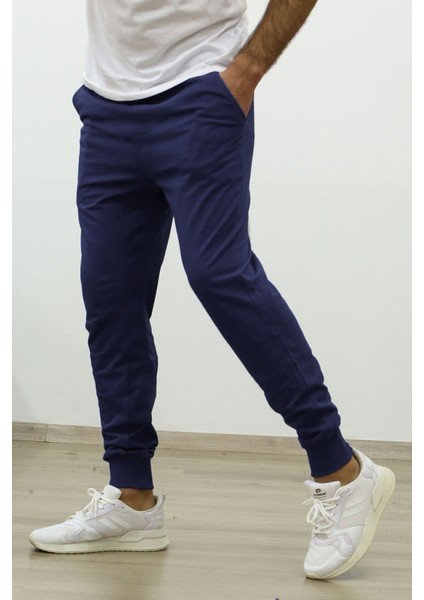 Erkek Lacivert Slim Fit Lastikli Paça Jogger Eşofman Altı