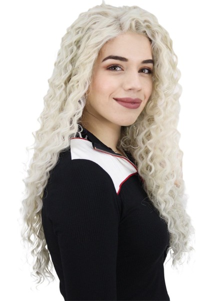 Afro Dalgalı Tül Peruk Beyaz Platin 300 Gr 70 Cm fiyatları