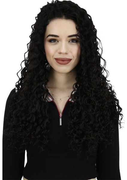 Afro Dalgalı Tül Peruk Koyu Kestane 300 Gr 70 Cm