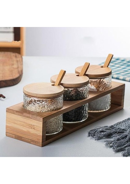 280ML Dövme Cam Depolama Kavanoz Seti Düz Bambu Raf Baharat Kutusu Mutfak Tuz Şeker Baharat Şişe Aracı(Yurt Dışından)