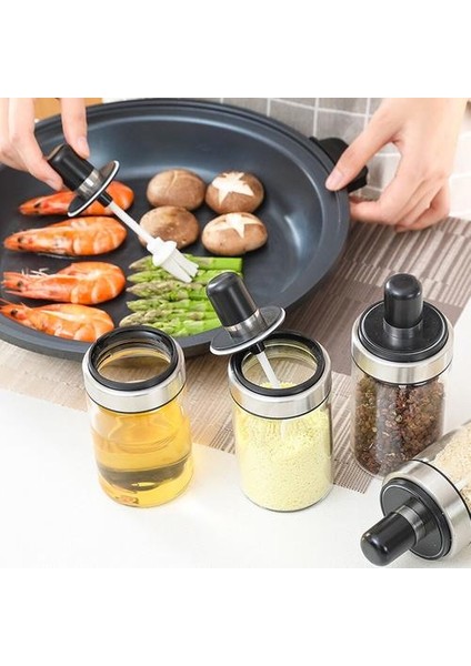 250 ml Mutfak Cam Çeşni Şişesi Tuz Şeker Biber Tozu Yağı Bal Saklama Kutusu Baharat Kavanozu Mutfak Gereçleri | Şeker ve Kremalı Tencereler (Yağ Fırçası) (Yurt Dışından)