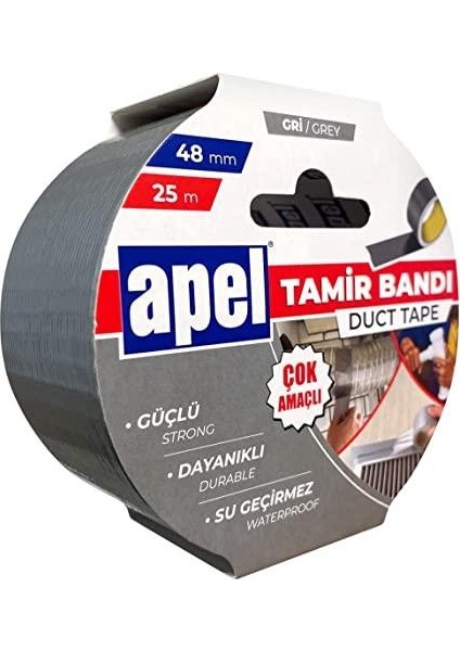 Tamir Bandı (Duct Tape) Askılı Karton 48 mm x 25 M Gri