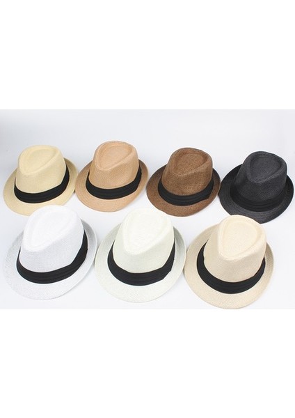 Warm Shoping Unisex Hasır Şapka Kontrast Şerit Fedora (Yurt Dışından)