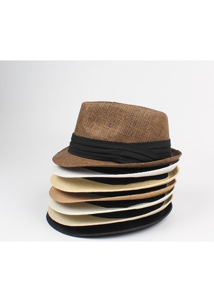 Warm Shoping Unisex Hasır Şapka Kontrast Şerit Fedora (Yurt Dışından)