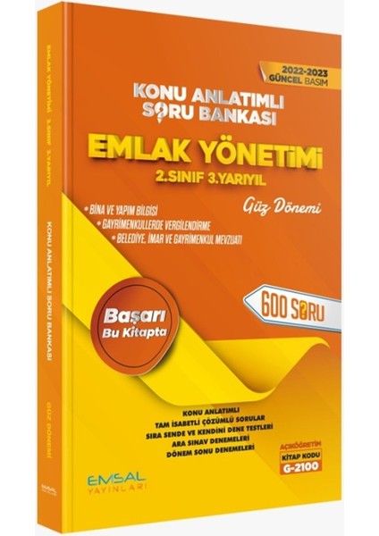 AÖF Emlak Yönetimi 2. Sınıf 3. Yarıyıl ( Güz Dönemi ) Güncel Yeni Baskı