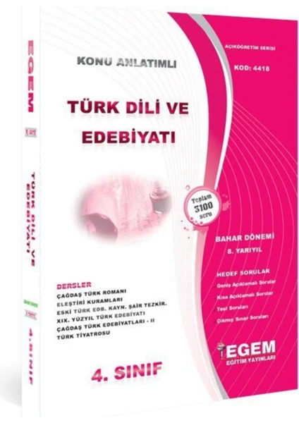 Egem Eğitim Yayınları AÖF Türk Dili ve Edebiyatı(Bahar Dönemi) 4. Sınıf Konu Anlatımlı Soru Bankası(8. Yarıyıl)