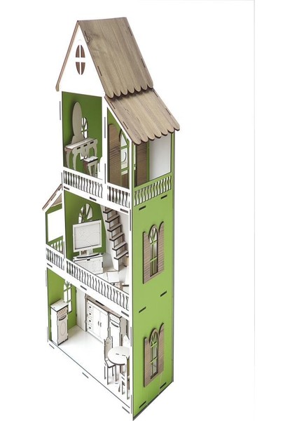 Woodylife Yeşil Ev Çocuk Evcilik Oyuncak Montessori Barbi Ev 80CM