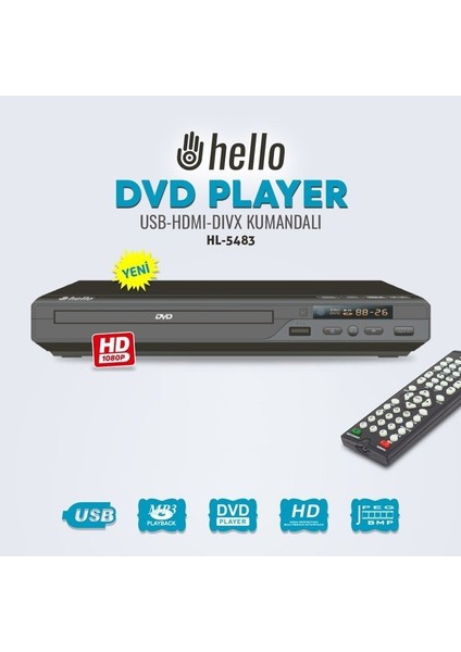 HL-5483 USB-HDMI-DIVX Kumandalı DVD Player