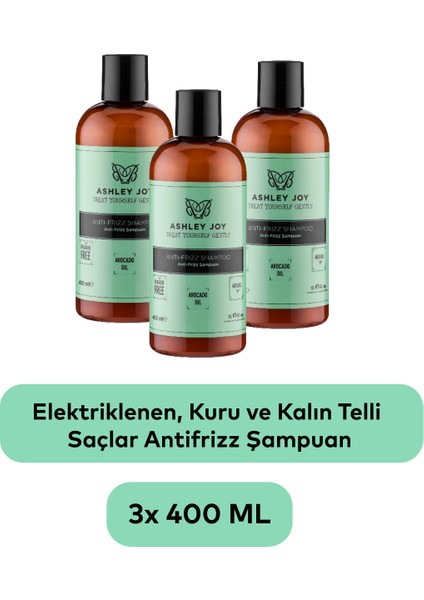 Elektriklenen Kuru ve Kalın Telli Saçlar Için Antifrizz Şampuan 400 ml x 3 Set