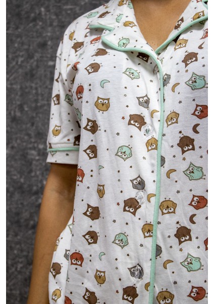 Pamuklu Baskılı Düğmeli Pijama Takımı