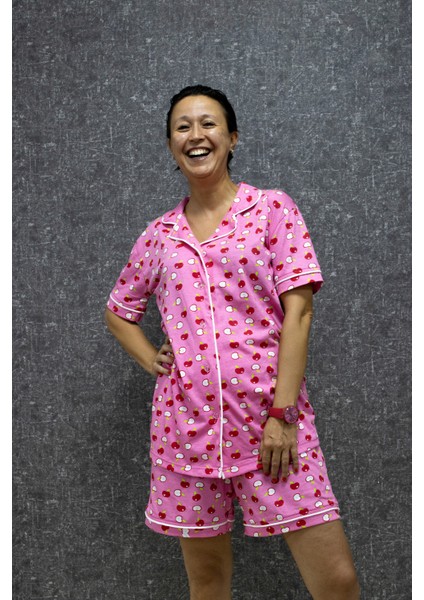 Pamuklu Baskılı Düğmeli Pijama Takımı