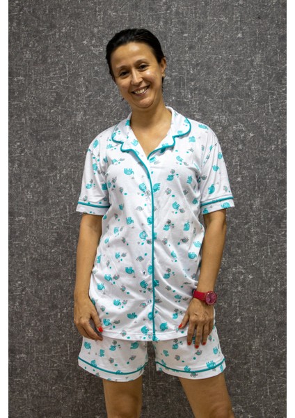 Pamuklu Baskılı Düğmeli Pijama Takımı