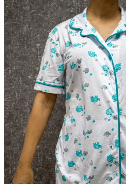 Pamuklu Baskılı Düğmeli Pijama Takımı
