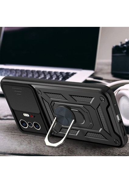 Casestreet Samsung Galaxy S21 Fe Kılıf Tank Aramid Sürgülü Vega Yüzüklü+Nano Siyah fiyatları