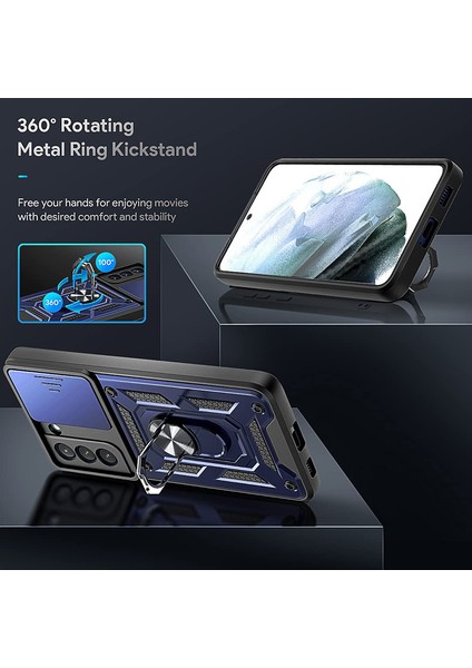 Casestreet Samsung Galaxy S21 Fe Kılıf Tank Aramid Sürgülü Vega Yüzüklü+Nano Siyah modelleri