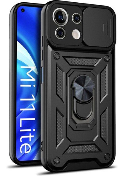 Casestreet Xiaomi Mi 11 Lite Kılıf Tank Aramid Sürgülü Vega Yüzüklü+Nano Siyah