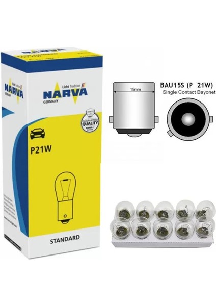 Ampul 12V 21W 93 Yakın Tırnak Beyaz P21W 10 Adet