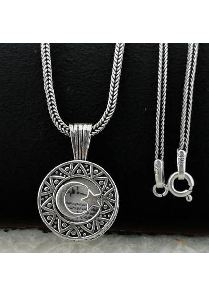 Ayyıldız Tasarımlı Cevşeni Kebir Dua Yazılı 925 Ayar Gümüş Kolye