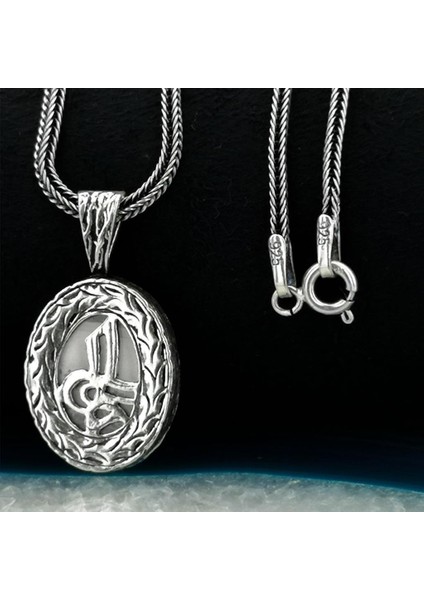 Tuğra Tasarımlı Dualı Kalın Zincirli 925 Ayar Gümüş Kolye 60 cm