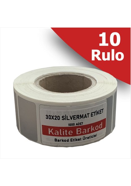 30X20 Silvermat Etiket 10 Rulo Demirbaş Barkod Etiket