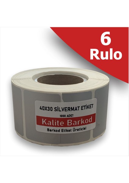 40X30 Silvermat Etiket 6 Rulo Metalize Demirbaş Barkod Etiketi