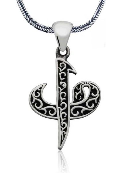 Elif Vav Tasarımlı Kalın Zincirli 925 Ayar Gümüş Kolye