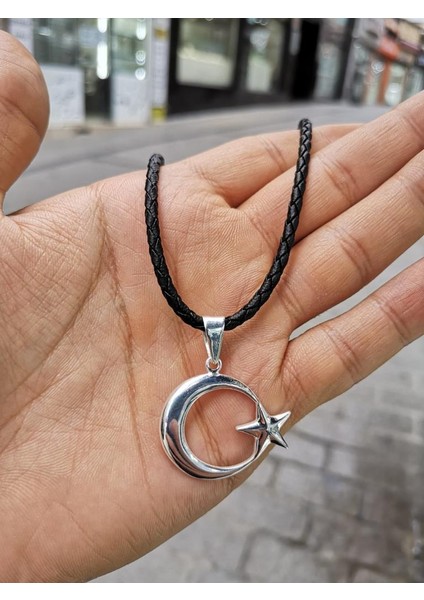 Deri Ipli Ayyıldız Gümüş Kolye fiyatları