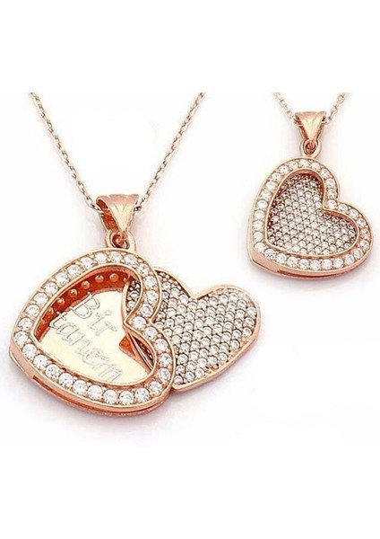 Isim Yazılı Kalpli Rose Model Gümüş Bayan Kolye