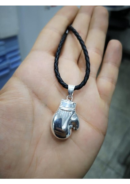 Gümüş Boks Eldiveni Kolye Deri Ipli Özel Tasarım 925 Ayar