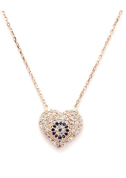 925 Ayar Gümüş Kalpli Nazar Kolye