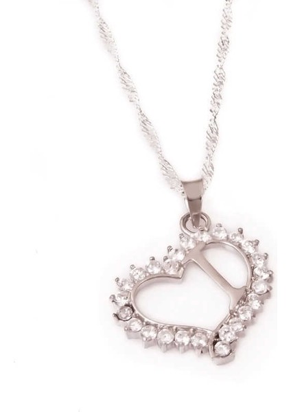 Gümüş I Harf Kalpli Bayan Kolye