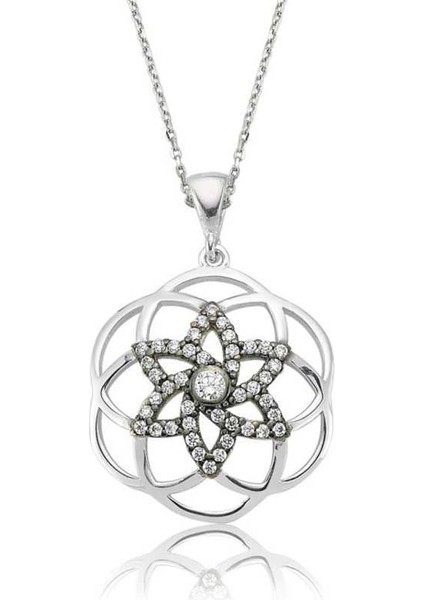 Gümüş Yıldız Yaşam Çiçeği Bayan Kolye