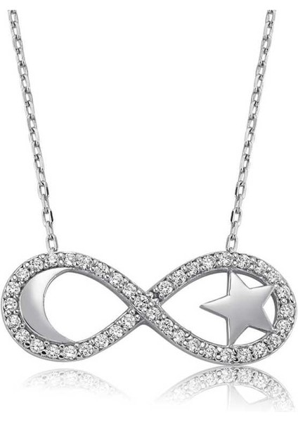 Gümüş Sonsuzluk Ay Yıldız Bayan Kolye