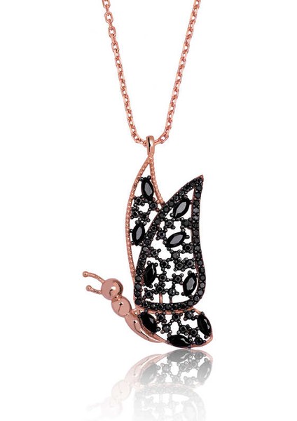 Gümüş Siyah Kelebek Bayan Kolye fiyatları