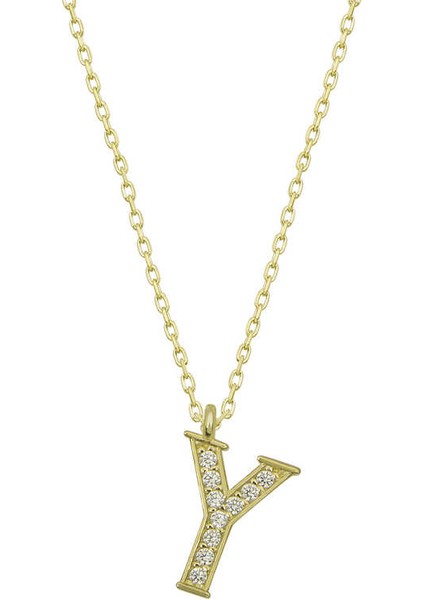 Gümüş Gold Y Harfi Kadın Kolye