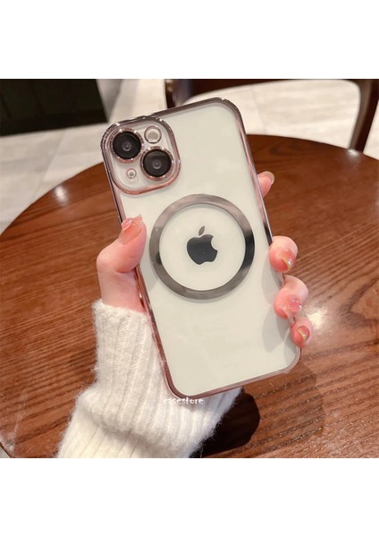 Apple Apple iPhone 13 Uyumlu Kılıf Kamera Korumalı Metalik Parlak Renkli Magsafe Wireless Şarj Case