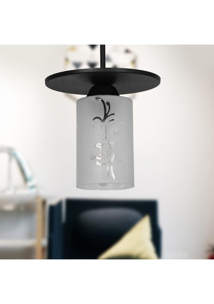 Yaren Tekli Camlı Avize Siyah