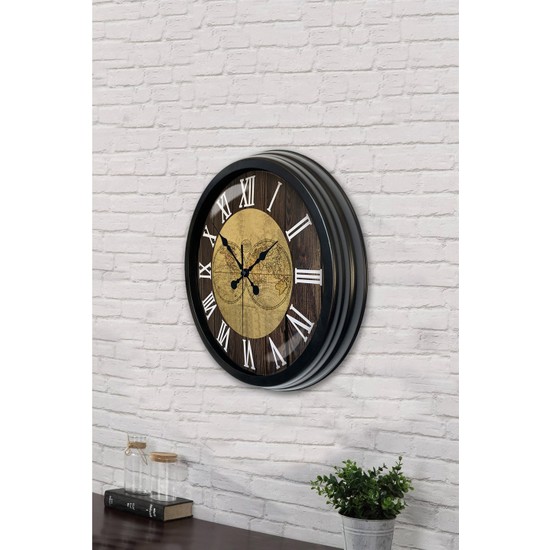 Aib Store 40 cm Siyah Metal World Maps Duvar Saati Fiyatı