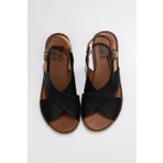 Bueno Shoes Siyah Bej Deri Kadın Düz Sandalet