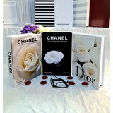 Lovely Book & Book 3'lü Dekoratif Kitap Kutu Set Beyaz Gül Desenli Kitap Kutusu