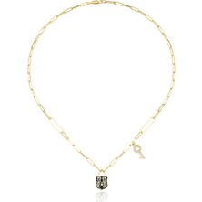 Harem Altın Siyah Kilit Uçlu Kolye ZKU079