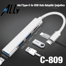 İzmirTech Ally C-809 4in1 Type-C To USB Hub Adaptör Çevirici Dönüştürücü Çoğaltıcı